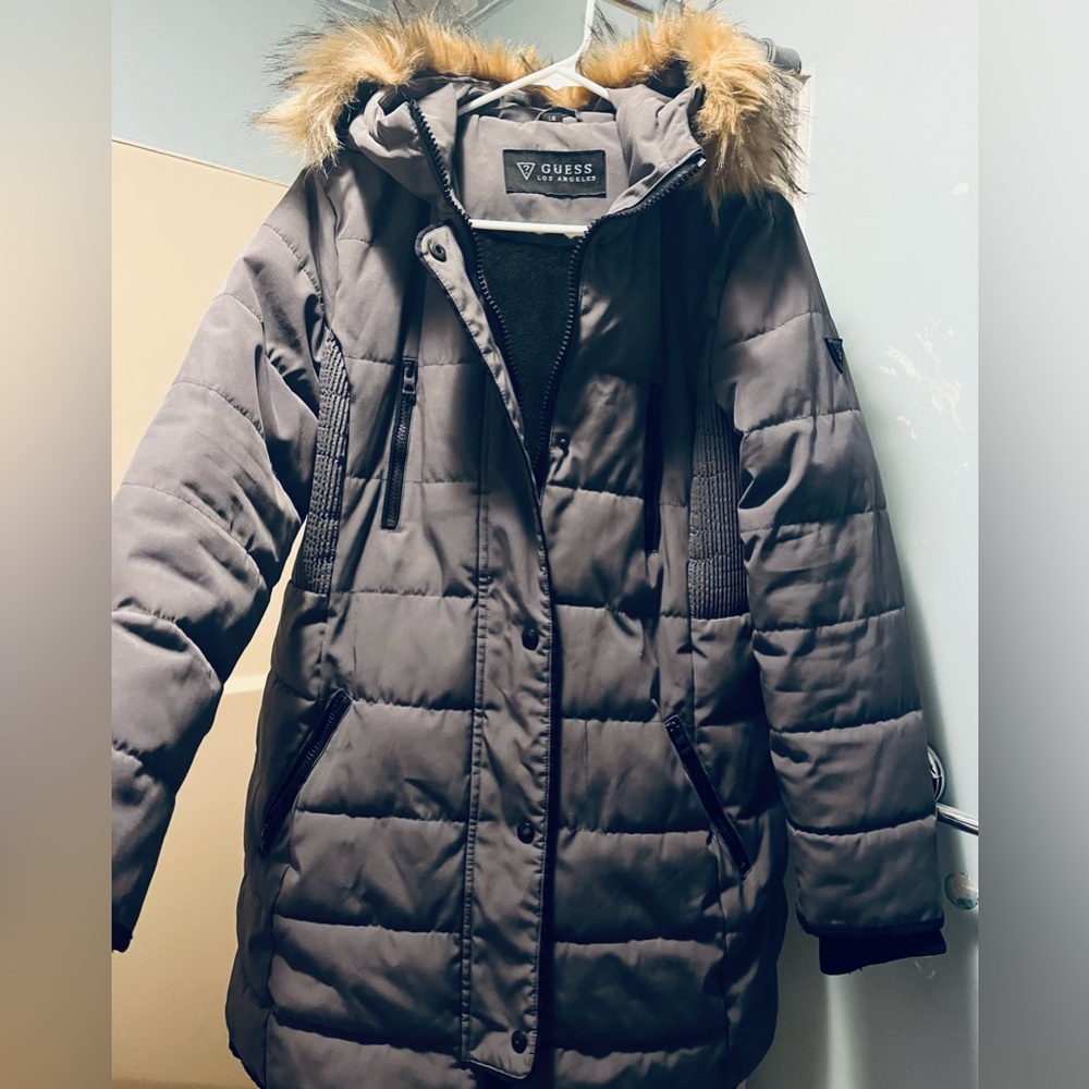Guess Down Feather Winter Gray Coat with Logo Detail. Sz. L